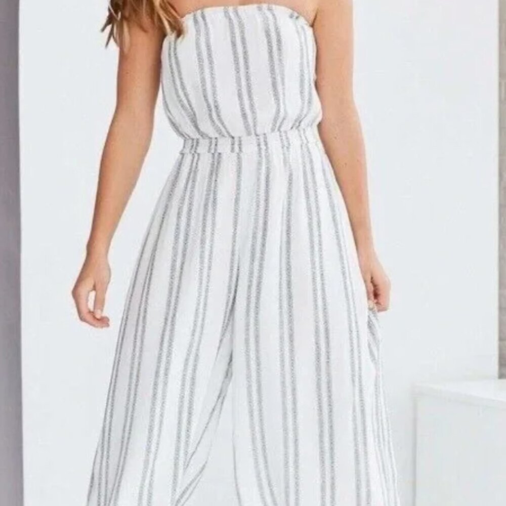 Silence + Noise urban Outfitters Black and White Striped Jumpsuit strapless L